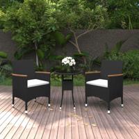 3-delige Tuinset poly rattan zwart - thumbnail