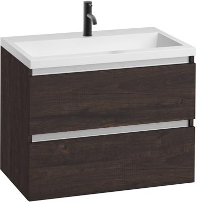 Saqu Gaia voorgemonteerd ondiep badmeubel met aluminium greeplijst incl. wastafel 80x40cm kasteel bruin