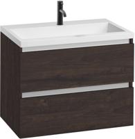 Saqu Gaia voorgemonteerd ondiep badmeubel met aluminium greeplijst incl. wastafel 80x40cm kasteel bruin - thumbnail