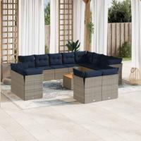 13-delige Loungeset met kussens poly rattan grijs - thumbnail