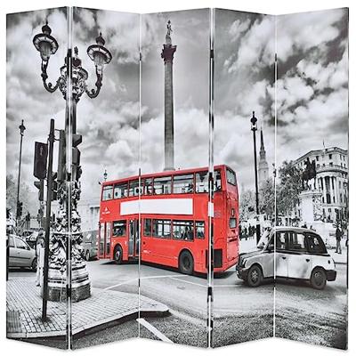 VidaXL Kamerscherm inklapbaar londen bus 200x170 cm zwart en wit