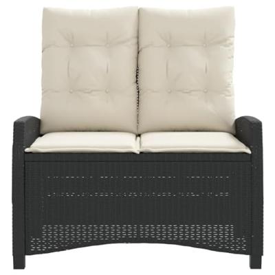 Tuinbankje verstelbaar met kussens poly rattan zwart