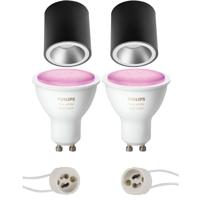 Pragmi Cliron Pro - Opbouw Rond - Mat Zwart/Zilver - Verdiept - Ø90mm - Philips Hue - Opbouwspot Set GU10 - White and Color Ambiance - Bluetooth - thumbnail