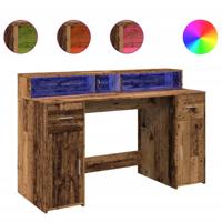 Bureau met LED-verlichting 140x55x91 cm bewerkt hout oud hout - thumbnail