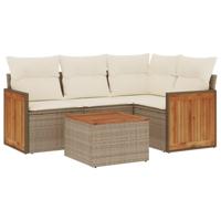 5-delige Loungeset met kussens poly rattan beige - thumbnail