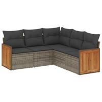 5-delige Loungeset met kussens poly rattan grijs - thumbnail