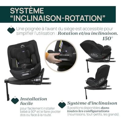 Autostoel - CHICCO - EVERONE - Groep 0/1/2/3 - I-Size - Draaibaar - Liggend - Verkleiner - Zwart