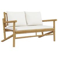 Tuinbank met crmewitte kussens bamboe - thumbnail