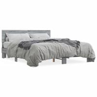 Bedframe bewerkt hout metaal grijs sonoma eiken 160x200 cm - thumbnail