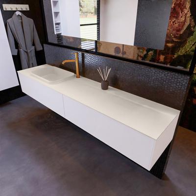 Badkamermeubelset Mondiaz Erin 200 cm met 2 Lades met RIDGE Wastafel Links Linen met 1 kraangat Greeploos Mat Carrara