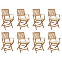 Tuinstoelen 8 st inklapbaar met kussens massief acaciahout - thumbnail