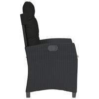 Tuinstoel verstelbaar met kussens poly rattan zwart - thumbnail