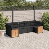 7-delige Loungeset met kussens poly rattan zwart - thumbnail