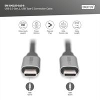 Digitus USB-kabel USB 3.2 Gen1 (USB 3.0 / USB 3.1 Gen1) USB-C, USB-C stekker 1.00 m Zwart Flexibel, Afgeschermd, Met USB DB-300220-010-S - thumbnail