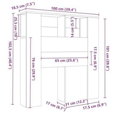 Hoofdbordkast 100x19x104,5 cm bewerkt hout oud houtkleurig