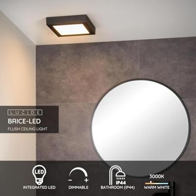 Lucide BRICE-LED - Plafonnière Badkamer - LED Dimb. - 1x22W 3000K - IP44 - Zwart