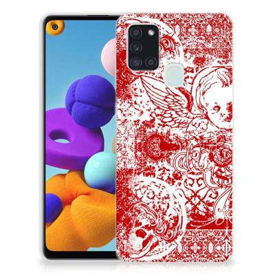 Silicone Back Case Samsung Galaxy A21s Angel Skull Rood