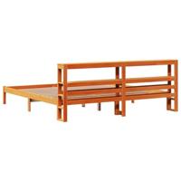 Bedframe met hoofdbord massief grenenhout wasbruin 200x200 cm - thumbnail