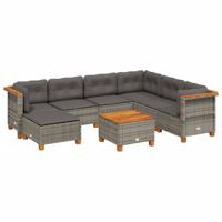8-delige Loungeset met kussens poly rattan grijs - thumbnail