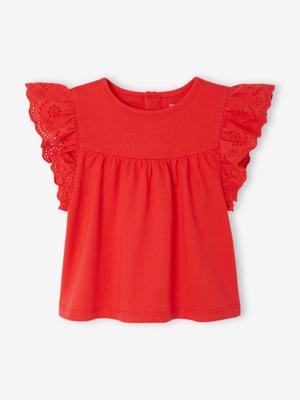 Babyshirt met mouwen van Engels borduurwerk rood Babyshirt met mouwen van Engels borduurwerk rood