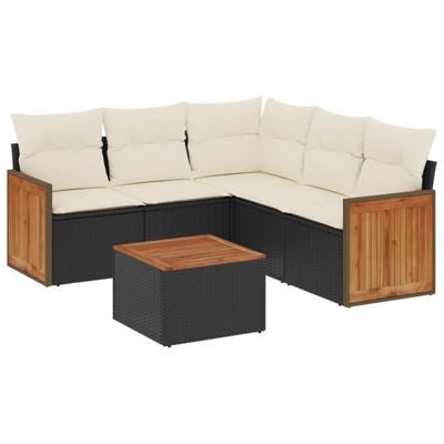 5-delige Loungeset met kussens poly rattan zwart - thumbnail
