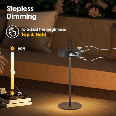 Draadloze Oplaadbare LED Tafellamp - Binnen & Buiten - Dimbaar - ø12.8 x 36.6 cm - Warmwit licht - 3000mAh - Zwart