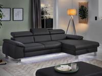 Converteerbare hoekbank MIKO met longchair rechts eco-leder zwart met led - thumbnail
