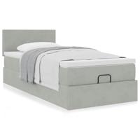 Ottoman bed met matras 100x200 cm fluweel lichtgrijs - thumbnail