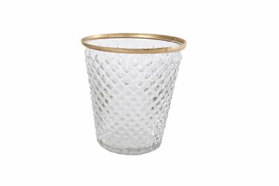 Theelichth "Maureen" L helder/goud facet glas 10x10x10cm