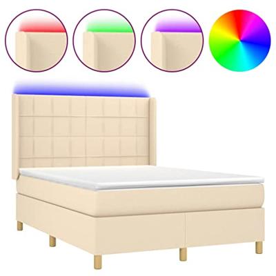 Boxspring met matras en LED stof crèmekleurig 140x200 cm