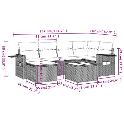 7-delige Loungeset met kussens poly rattan grijs - thumbnail