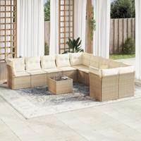 11-delige Tuinset met kussens poly rattan beige - thumbnail