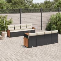 9-delige Loungeset met kussens poly rattan zwart - thumbnail