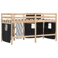 Kinderhoogslaper met gordijnen 90x200 cm grenenhout wit zwart - thumbnail