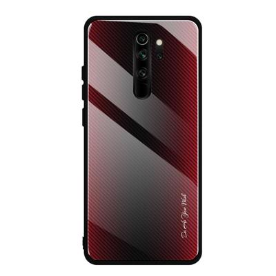 Voor Xiaomi Redmi Note 8 Pro Carbon Fiber textuur gradiënt kleur glas geval (rood)
