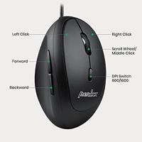 Perixx Perimice-519 Ergonomische muis USB Optisch Zwart 6 Toetsen 1600 dpi Ergonomisch - thumbnail