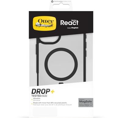 Otterbox React Backcover Apple iPhone 16 Plus Zwart, Transparant Inductieve lading, MagSafe compatible