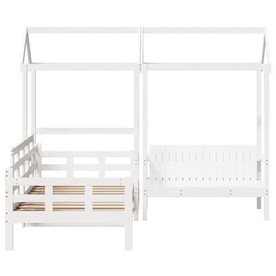 Kinderbed met huisje en bankje massief grenenhout wit 80x200 cm - thumbnail