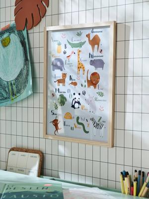 Lijst + poster Jungle-alfabet meerdere kleuren