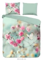 Good Morning Dekbedovertrek "bloemen en vlinders" - Mint - (200x200/220 cm) - Katoen - thumbnail