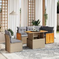 6-delige Loungeset met kussens poly rattan beige - thumbnail