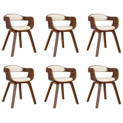 Eetkamerstoelen 6 st gebogen hout en kunstleer crèmekleurig