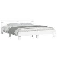 Bedframe met hoofdeinde bewerkt hout wit 200x200 cm - thumbnail