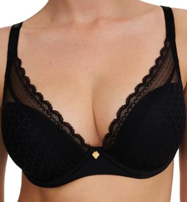 - Beugel Plunge BH - Norah Chic - Kanten beugel bh met goede ondersteuning - Stevige zwarte bh met uitneembare pads - Decollete bh