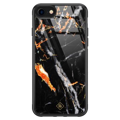 iPhone 8/7 glazen hardcase - Marmer zwart oranje iPhone 8/7 glazen hardcase - Marmer zwart oranje