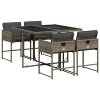 5-delige Tuinset met kussens poly rattan grijs - thumbnail