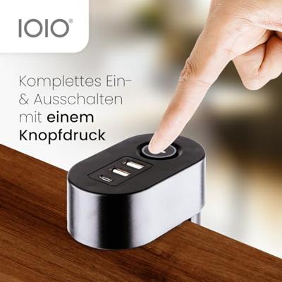 IOIO contactdoos SL3000, 3 stopcontacten en 3 USB-poorten, tafelklem, zwart - thumbnail