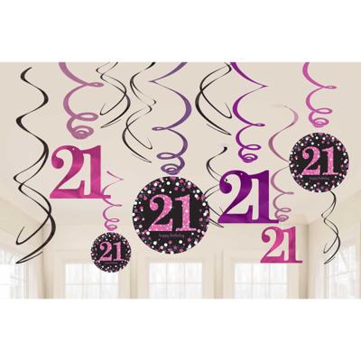 Amscan Spiraal hanger happy birthday 21 jaar 61 cm set van 12 | 48 stuks