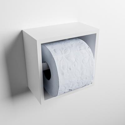 MONDIAZ Easy Toiletrolhouder CUBE 160 solid surface 16x8,6cm kleur Talc. Geschikt voor op en inbouw.
