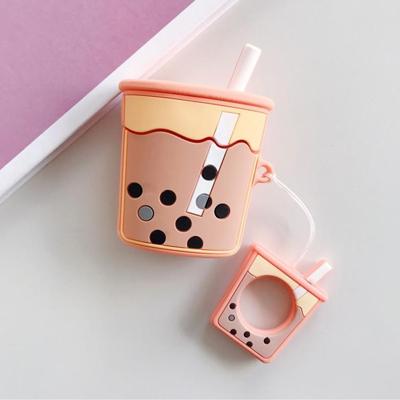 Draadloze oortelefoons schokbestendig parel melk thee siliconen beschermhoes voor Apple AirPods 1/2 (oranje)